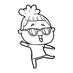 Naklejka premium cartoon happy woman wearing spectacles