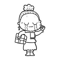 Fototapeta premium cartoon crying old lady