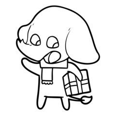 cute cartoon elephant with christmas present