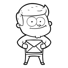 cartoon happy man holding letter