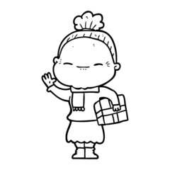 cartoon peaceful old woman