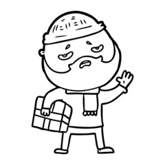 Obraz premium cartoon worried man with beard