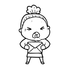 cartoon angry old woman