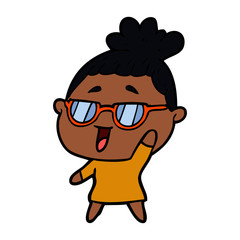 cartoon happy woman wearing spectacles