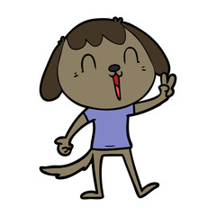 happy cartoon dog giving peace sign