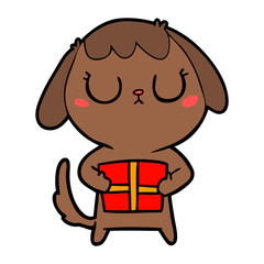 cute cartoon dog with christmas present