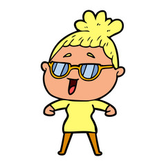 cartoon happy woman wearing spectacles