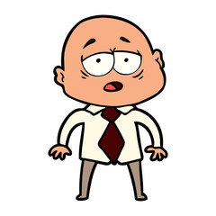 cartoon tired bald man in shirt and tie