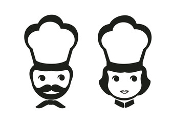 Chefs man and woman icon logo vector. Cute gourmet characters.
