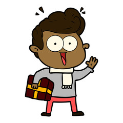 Obraz premium cartoon excited man with present