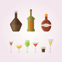 Set design alcohol bottles vector illustration isolated.