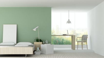 The interior bedroom and relax space 3d rendering in nature view
