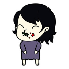 cartoon vampire girl with blood on cheek