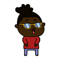 cartoon happy woman wearing spectacles