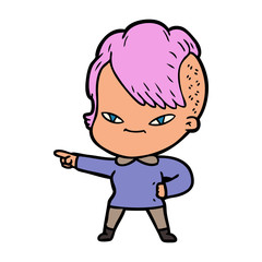 cute cartoon girl with hipster haircut