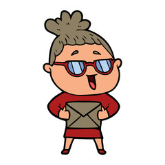 cartoon happy woman wearing spectacles