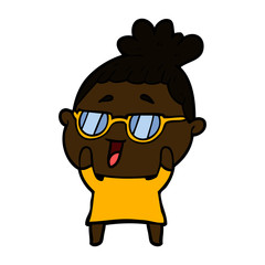 cartoon happy woman wearing spectacles
