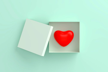 Red heart in a gift box. valentine day concept. minimal style concept