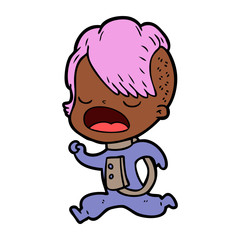 cartoon cool hipster girl in space suit