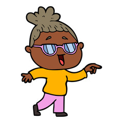cartoon happy woman wearing spectacles