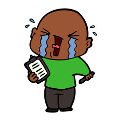 Fototapeta premium cartoon crying man with clipboard