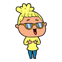 cartoon happy woman wearing spectacles