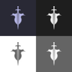 Shield and sword emblem. Defender logo template. Security sign.