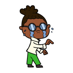 cartoon crying woman wearing spectacles