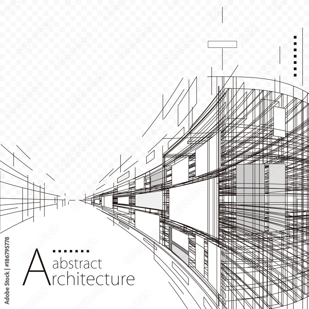 Poster architecture construction perspective designing black and white abstract background.