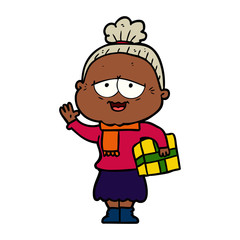 cartoon happy old lady