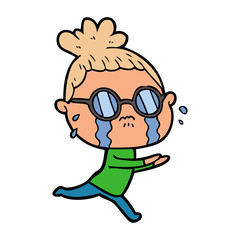 cartoon crying woman wearing spectacles