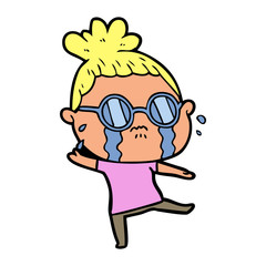 cartoon crying woman wearing spectacles