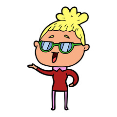 cartoon happy woman wearing spectacles