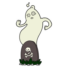 spooky cartoon grave with rising ghost