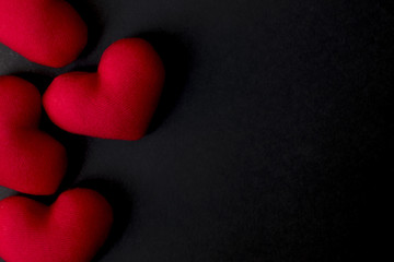 Red hearts on black background,Valentines day object ,wedding day