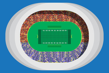 American footbal stadium with full attendance in top view