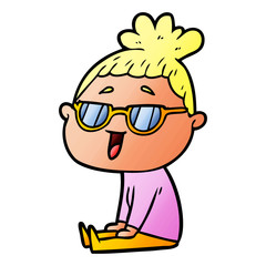 cartoon happy woman wearing spectacles