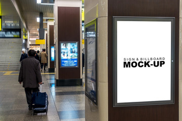 The mock up vertical signboard on pole building