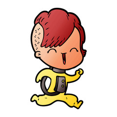 cartoon happy hipster girl wearing space suit