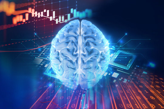 3d illustration of human brain on technology background.