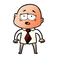 cartoon tired bald man in shirt and tie