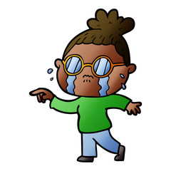 cartoon crying woman wearing spectacles