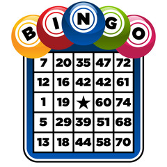 Illustration of bingo game card and balls