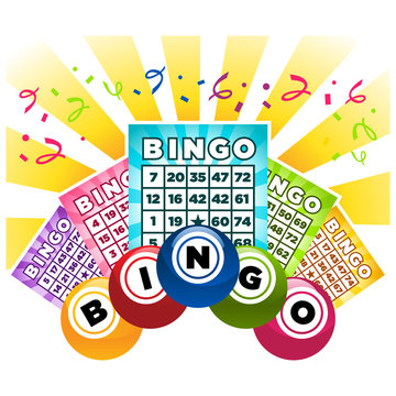 Illustration of bingo game cards and balls