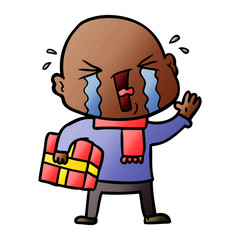 cartoon crying bald man