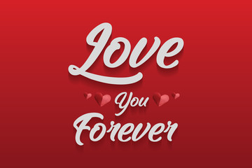 Love Card on Red background, Valentines Day typography poster with handwritten, calligraphy text, Vector Illustration