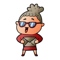 cartoon happy woman wearing spectacles