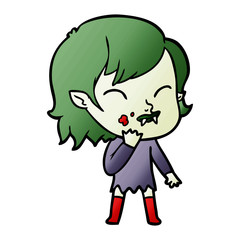 cartoon vampire girl with blood on cheek