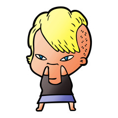 cute cartoon girl with hipster haircut
