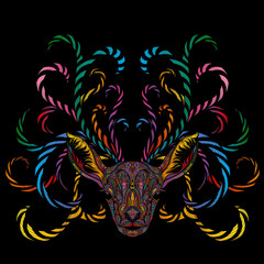 Magic vector color reindeer with branching horns